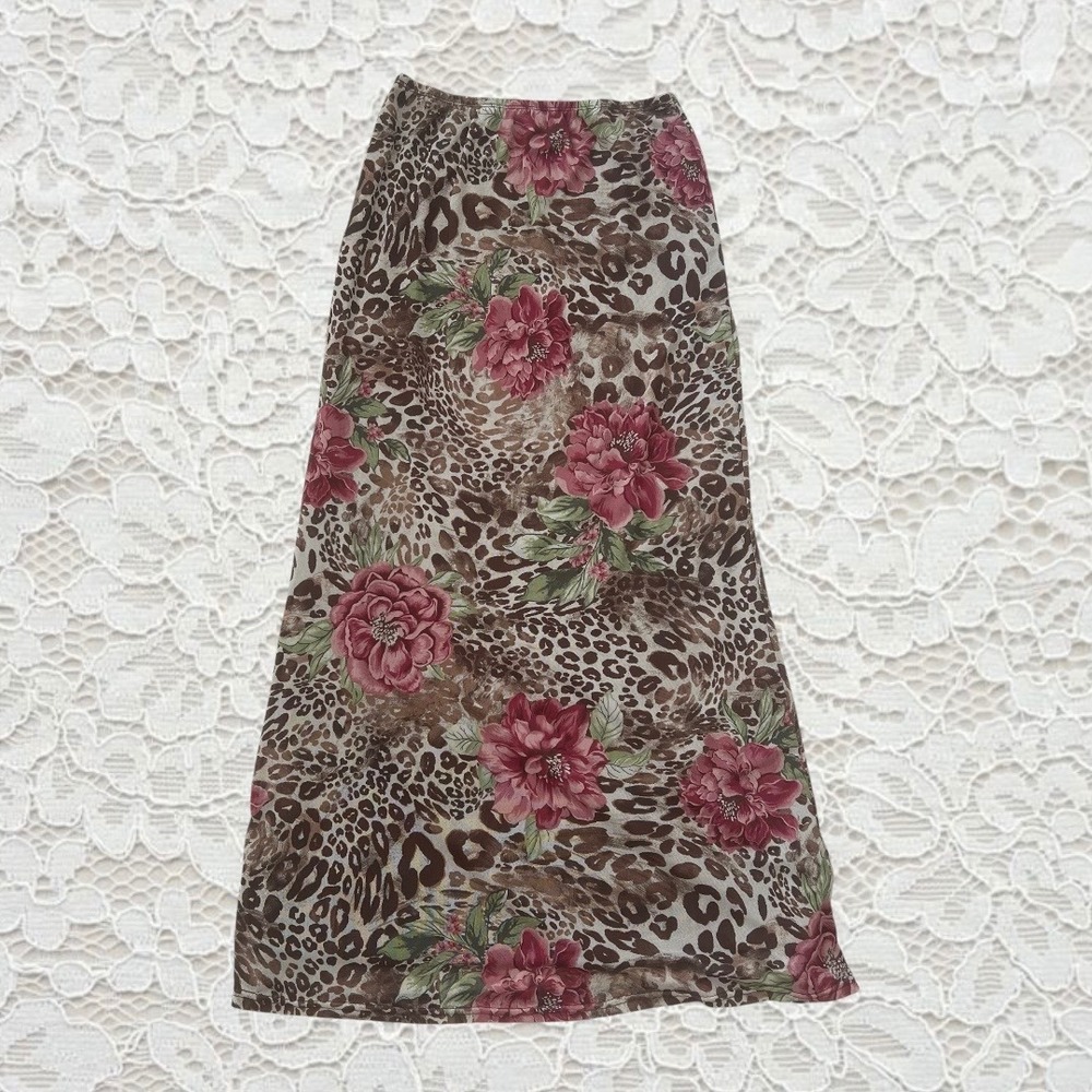 vintage y2k leopard floral maxi skirt